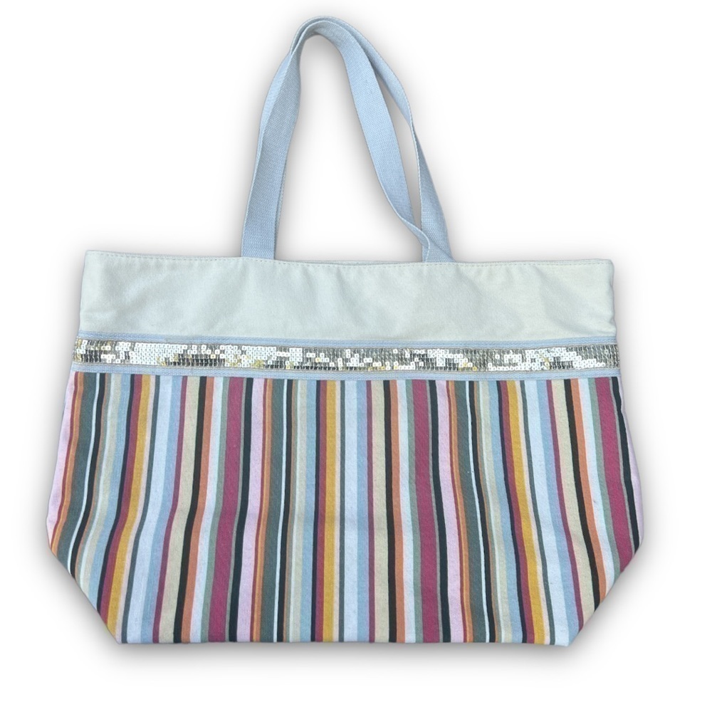 Maurices Canvas Multicolored Striped Tote With Gold Sequins